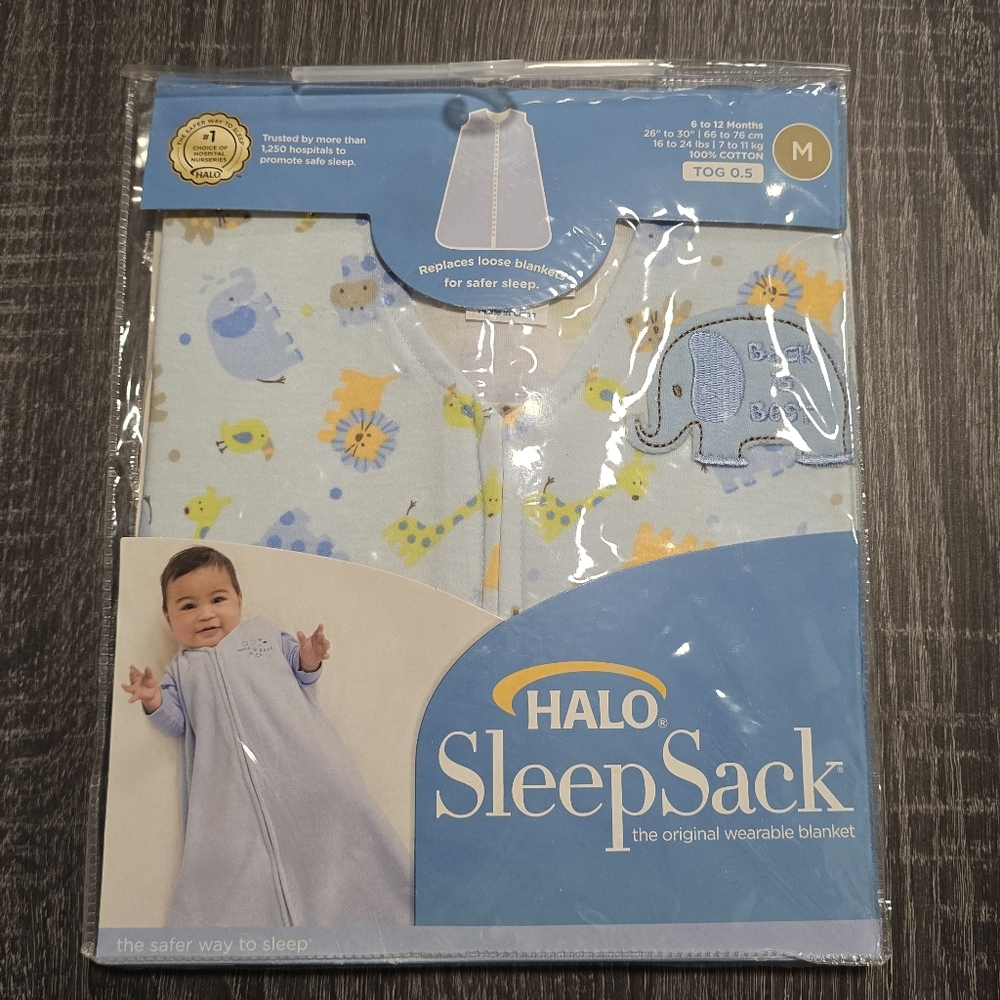 Halo SleepSack Wearable Blanket - Light Blue with Animal Prints 6-12 Months